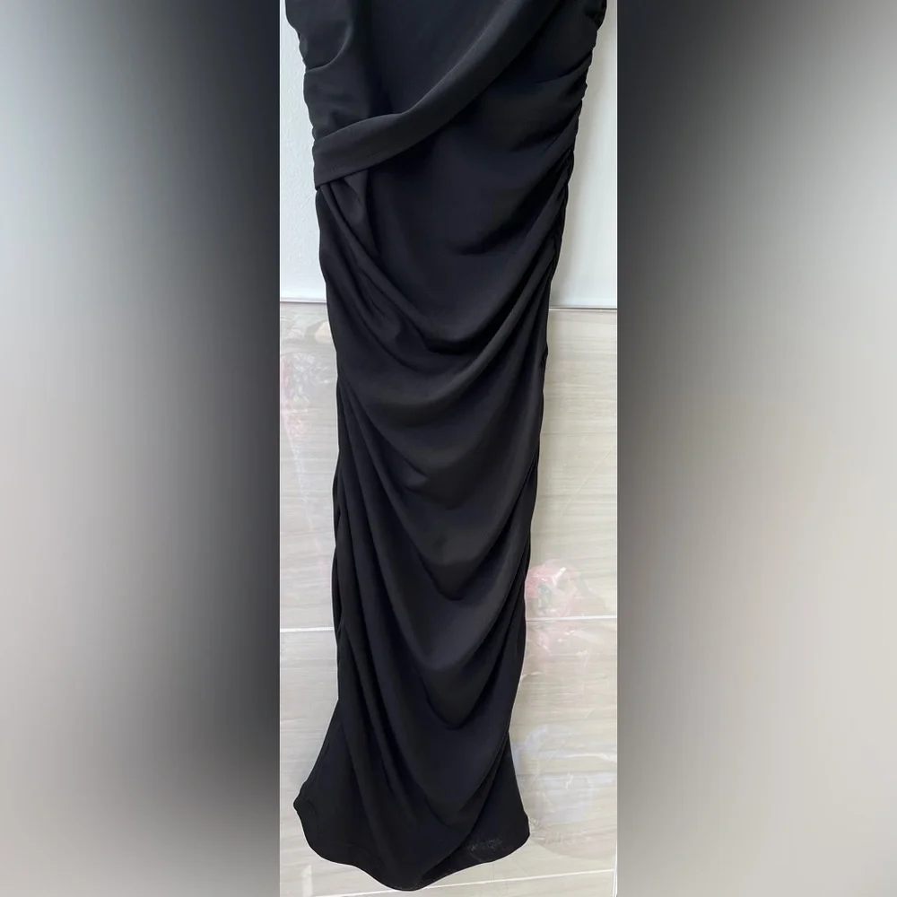 Marciano Knee Length Black One Shoulder Embellished Strap Bodycon Dress - Picture 10 of 14